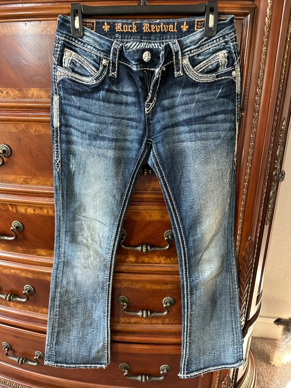 Vintage Rock Revival Jeans – Size 27 (4) – Fleur‑de‑Lis Embroidery – Early 2000s
